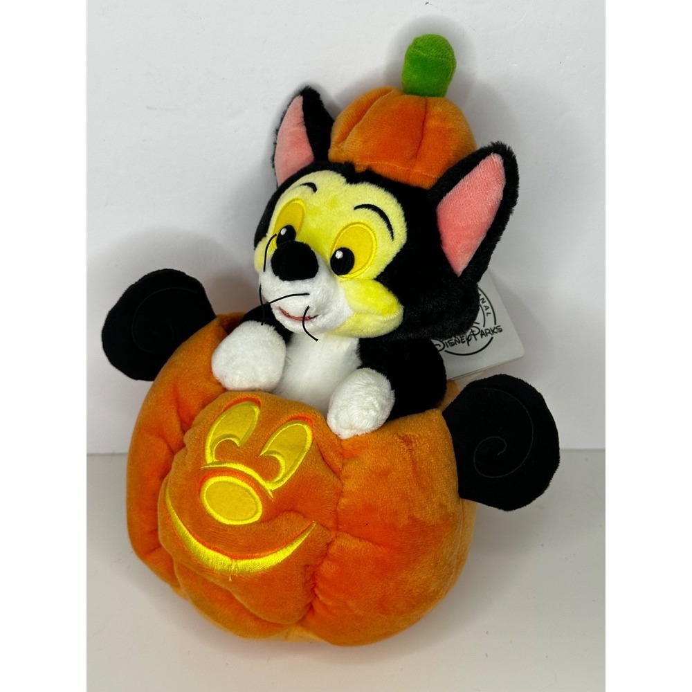 Disney Pinocchio Figaro Cat Plush Pumpkin Halloween Jack O Lantern Stuffed NEW